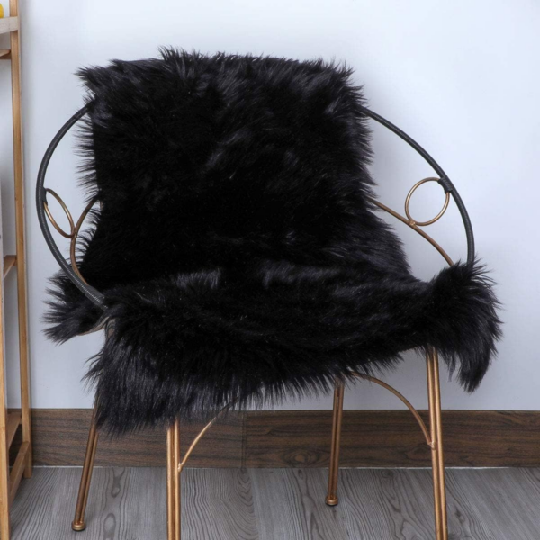 faux fur soft fluffy single sheepskin stule Style Rug, Faux Fleece Chair Cover Seat Pad Soft Fluffy Shaggy Area Rugs - Image 4