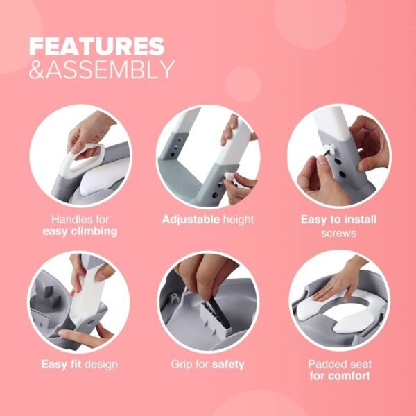 Adjustable Potty Ladder Seat for Toilet Training with Steps,Handle & Soft Cushion Design Non Slip & Space Efficient Toddlers & Children Foldable - Image 5