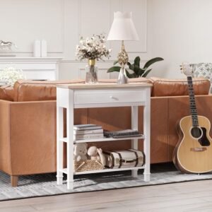 Console Table Hallway Side Desk 1 Drawer 2 Shelves Worktop Handle Retro Elegant Style Home Display Storage