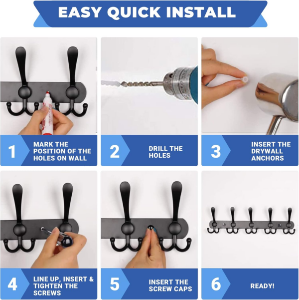Coat Hooks for Wall - Stainless Steel Coat Racks (2 Pack) - Heavy Duty Coat Hooks Wall Mounted - Image 3