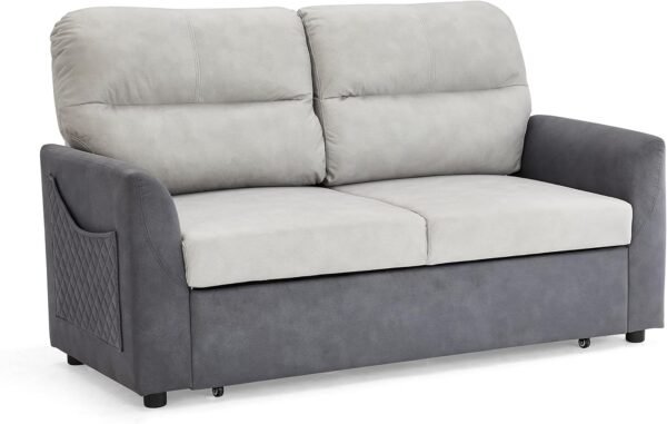 2 Seater Sofa Bed Fabric Grey Duo Contrast With Storage Pull Out Clic-Clac - Image 6
