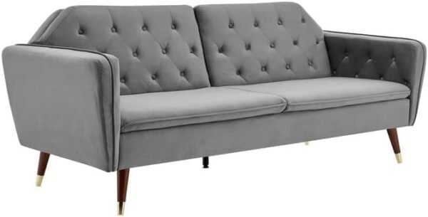 3 Triple Seater Velvet Fabric Sofa Bed-Grey - Image 5