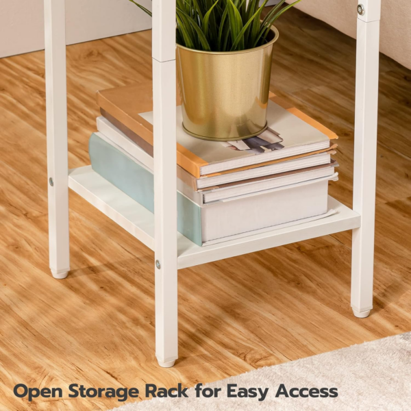 Slim Bedside Table, Set of 2, Tall Bedside Table with Drawer, Metal Frame, White Small Side Table - Image 3