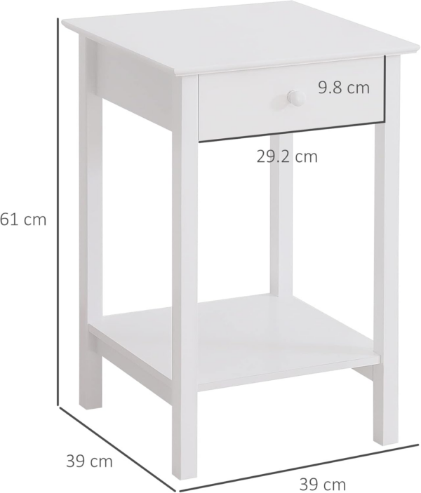 White Bedside Table, Wooden Side Table, Nightstand, Bedside Cabinet with Drawer and Storage Shelf for Bedroom - Image 6