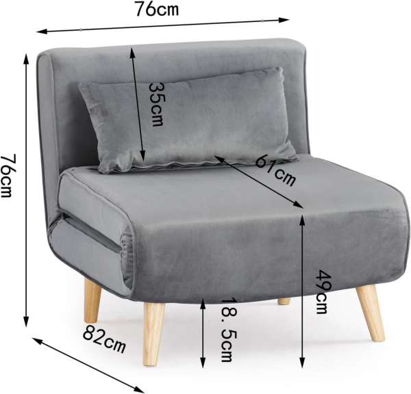 Bed Single Chair Velvet Fabric Armchair Sleeper Chair Chaise Pull Out - Image 6