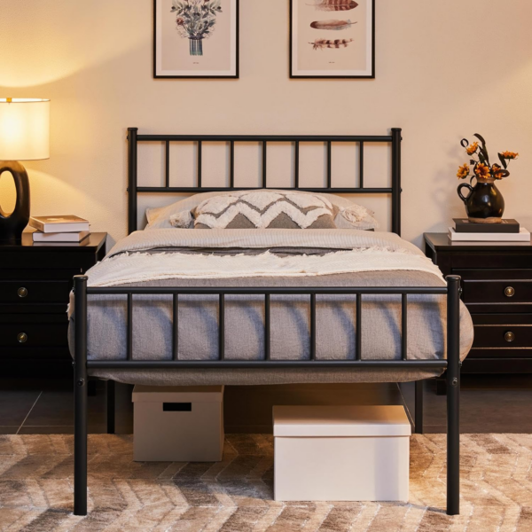 3ft Single Bed Frame Solid Metal Bed Frame Modern Style with Large Storage Space Black