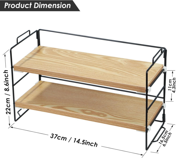 Wood Desk Storage Organizer, 2 Tiers Desk Display Shelf, Adjustable Desk Shelf Organizer - Image 6