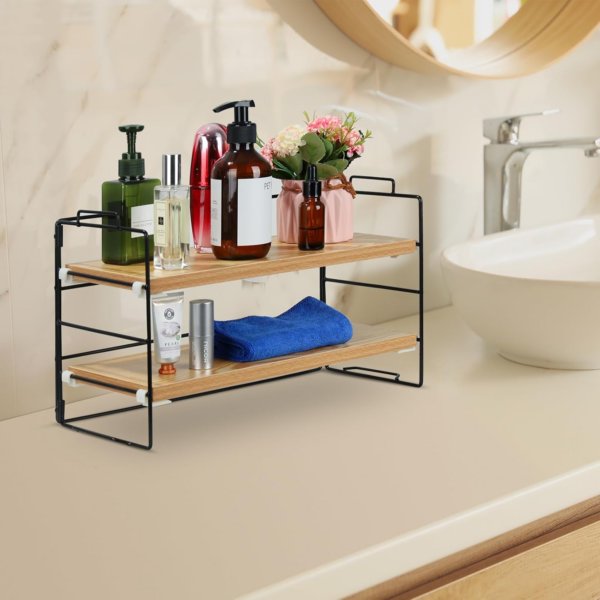 Wood Desk Storage Organizer, 2 Tiers Desk Display Shelf, Adjustable Desk Shelf Organizer - Image 4