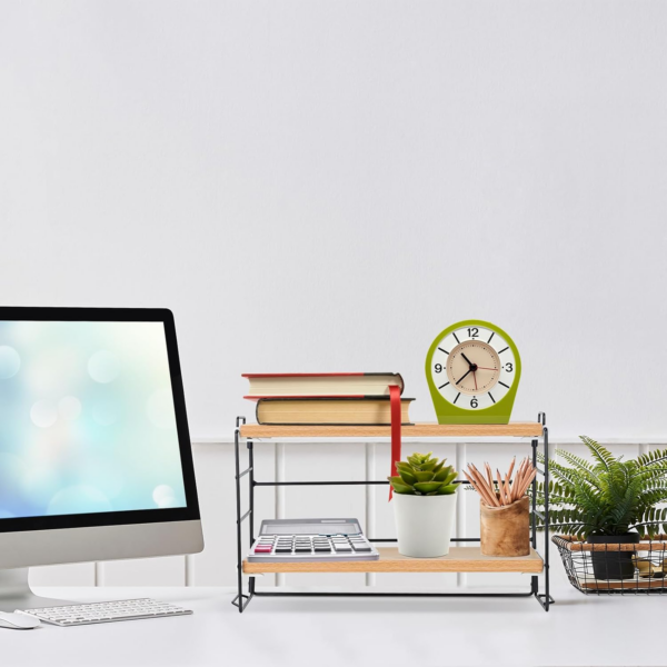 Wood Desk Storage Organizer, 2 Tiers Desk Display Shelf, Adjustable Desk Shelf Organizer - Image 2