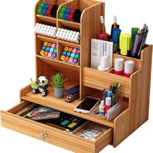 Wooden Desk Organiser DIY Desktop Tidy Pen Holder Large Capacity Stationery Storage Box