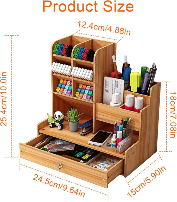 Wooden Desk Organiser DIY Desktop Tidy Pen Holder Large Capacity Stationery Storage Box - Image 6