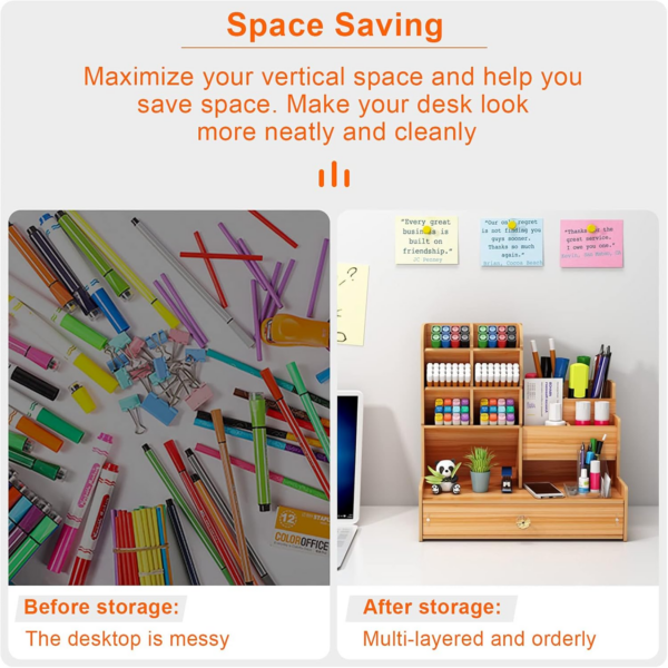 Wooden Desk Organiser DIY Desktop Tidy Pen Holder Large Capacity Stationery Storage Box - Image 4