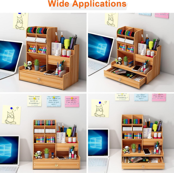 Wooden Desk Organiser DIY Desktop Tidy Pen Holder Large Capacity Stationery Storage Box - Image 3