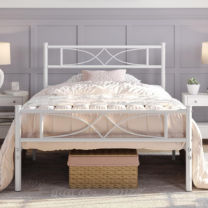 3ft Single Bed Frames Metal Slatted Bed Platform with Curved Design Headboard and Footboard
