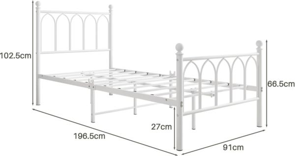 Single Metal Bed Frame 90 x x190 cm with Headboard and Footboard Heavy Duty Foundation,Metal Slat Support, White - Image 5
