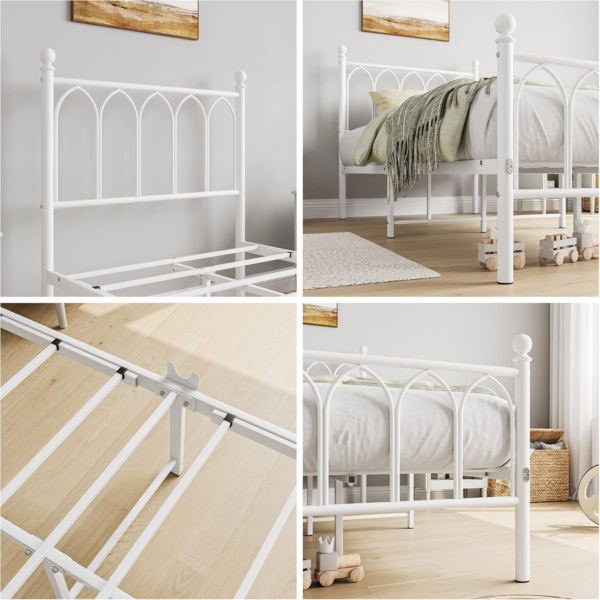 Single Metal Bed Frame 90 x x190 cm with Headboard and Footboard Heavy Duty Foundation,Metal Slat Support, White - Image 3