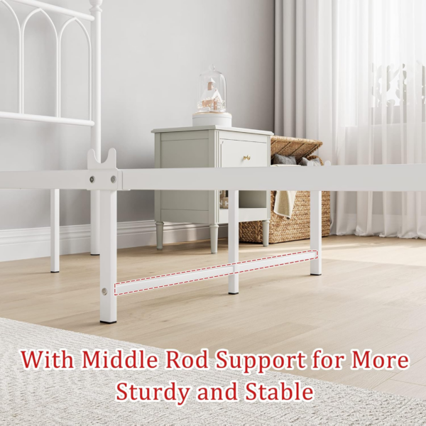 Single Metal Bed Frame 90 x x190 cm with Headboard and Footboard Heavy Duty Foundation,Metal Slat Support, White - Image 2