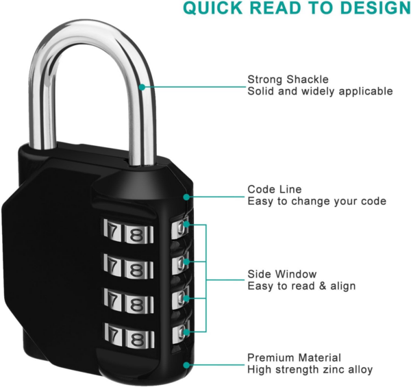 Combination Locker Padlock, 4 Digit Coded Padlock, Gym Lock, School Locker Lock - Image 5