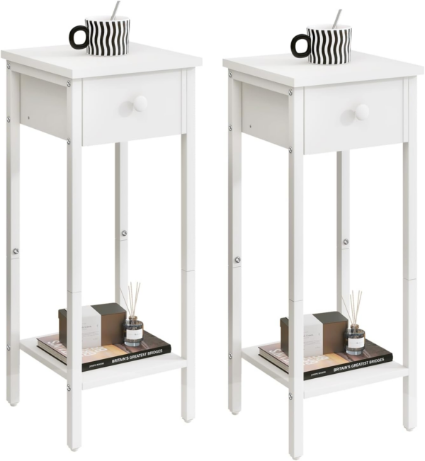 Slim Bedside Table Set of 2, Narrow Nightstand with Drawer, Telephone Table for Small Spaces - Image 6