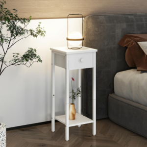 Slim Bedside Table Set of 2, Narrow Nightstand with Drawer, Telephone Table for Small Spaces