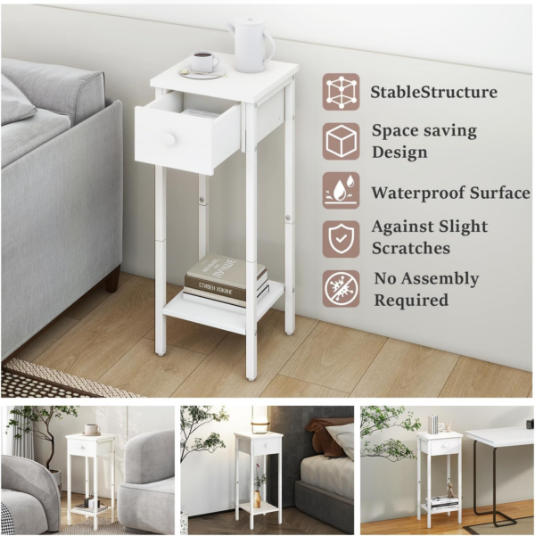 Slim Bedside Table Set of 2, Narrow Nightstand with Drawer, Telephone Table for Small Spaces - Image 5