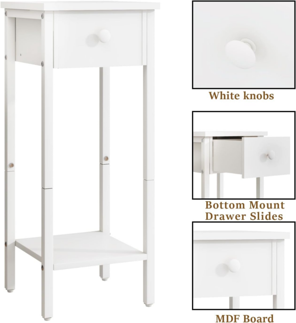 Slim Bedside Table Set of 2, Narrow Nightstand with Drawer, Telephone Table for Small Spaces - Image 4