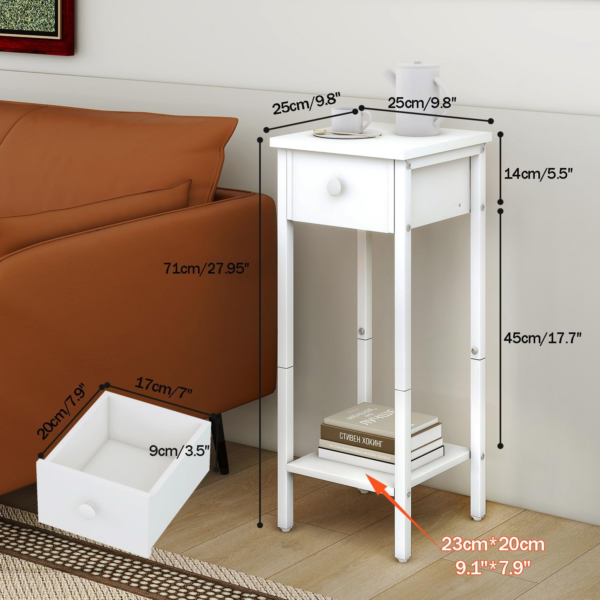 Slim Bedside Table Set of 2, Narrow Nightstand with Drawer, Telephone Table for Small Spaces - Image 2