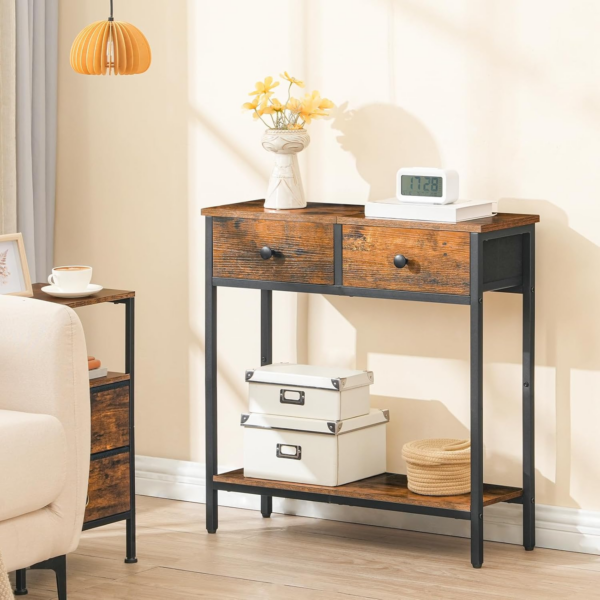 Slim Console Table, Narrow Console Table with 2 Non-woven Drawers, Hallway Table with Storage - Image 6