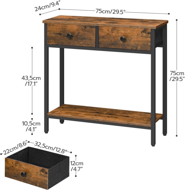 Slim Console Table, Narrow Console Table with 2 Non-woven Drawers, Hallway Table with Storage - Image 5