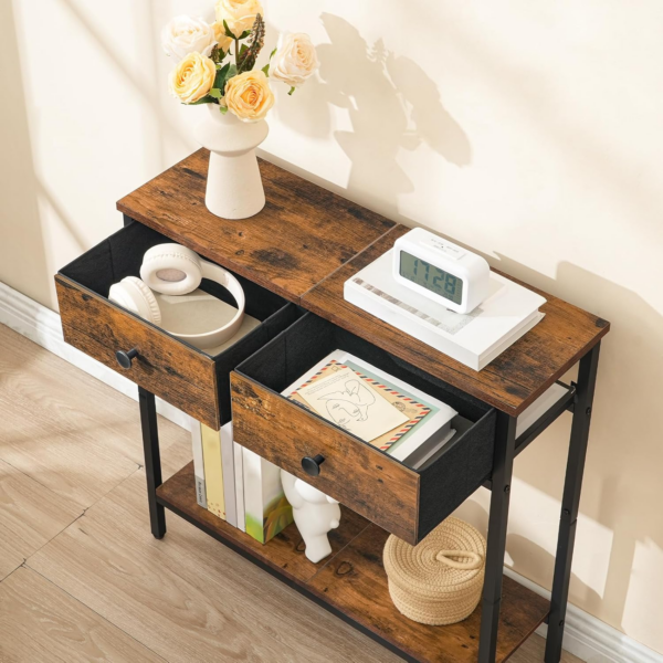 Slim Console Table, Narrow Console Table with 2 Non-woven Drawers, Hallway Table with Storage - Image 4