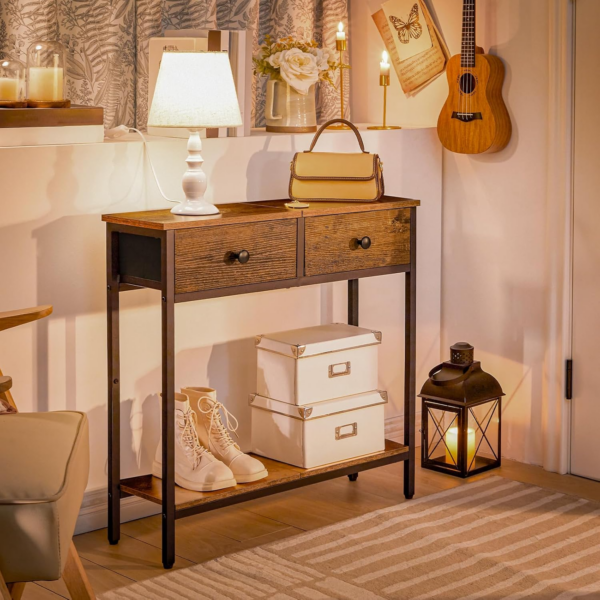 Slim Console Table, Narrow Console Table with 2 Non-woven Drawers, Hallway Table with Storage - Image 3