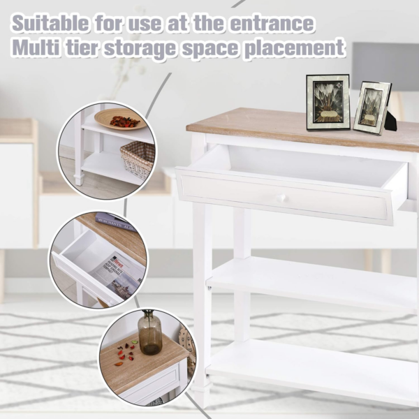 Console Table Hallway Side Desk 1 Drawer 2 Shelves Worktop Handle Retro Elegant Style Home Display Storage - Image 5