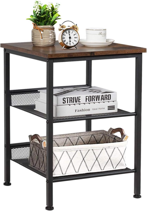 3-Tiers Industrial Side Table with Metal Mesh Shelves - Image 6