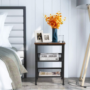 3-Tiers Industrial Side Table with Metal Mesh Shelves