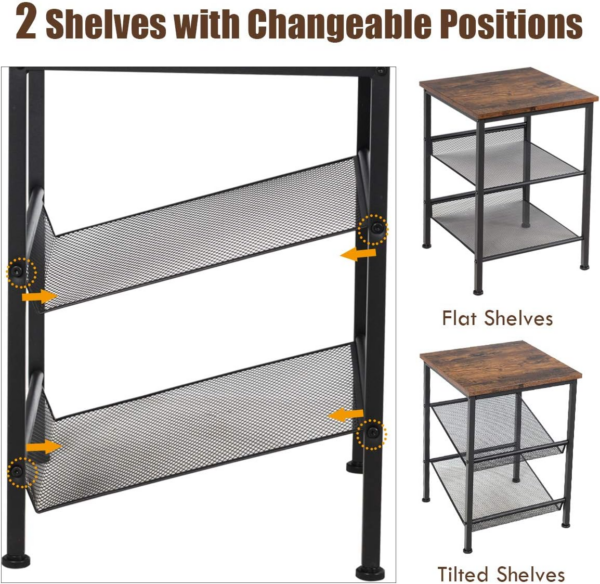 3-Tiers Industrial Side Table with Metal Mesh Shelves - Image 4