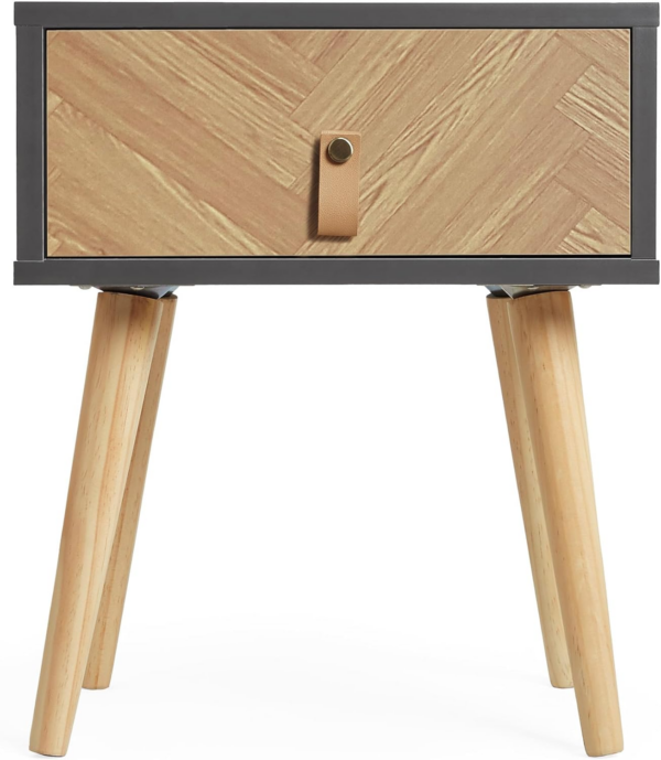 Bedside Table – Grey & Wood Effect Nightstand for Bedroom - Scandi Style Bedside Cabinet - Image 2