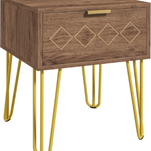 Bedside Table with Drawer, Wooden Nightstand, Modern Sofa Side Table with Gold Tone Metal Legs