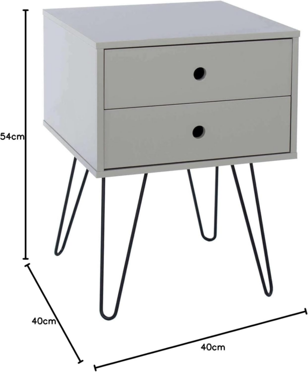 Bedside, Bedroom Side Table Nightstand Cabinet, Metal Legs, 2 Storage, Grey, Engineered Wood, 2 Drawer - Image 4