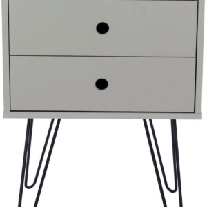 Bedside, Bedroom Side Table Nightstand Cabinet, Metal Legs, 2 Storage, Grey, Engineered Wood, 2 Drawer