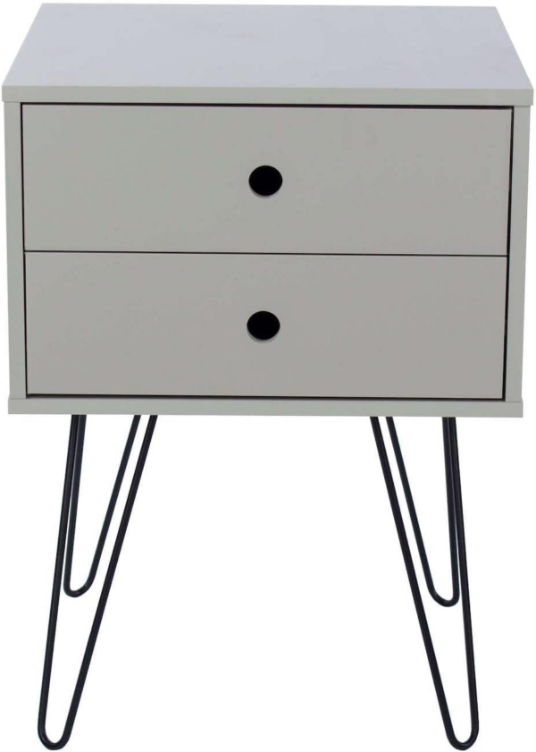 Bedside, Bedroom Side Table Nightstand Cabinet, Metal Legs, 2 Storage, Grey, Engineered Wood, 2 Drawer