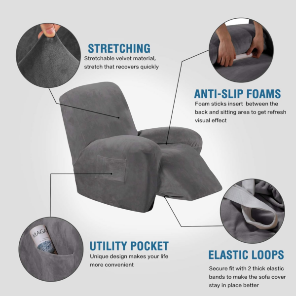 Velvet Plush Couch Cover for Recliner Slipcover Stylish Luxury Furniture Covers - Image 7