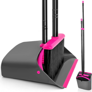 Broom and Dustpan Set, 137 cm Long Handled Sweeping Brush and Upright Standing Dust Pan