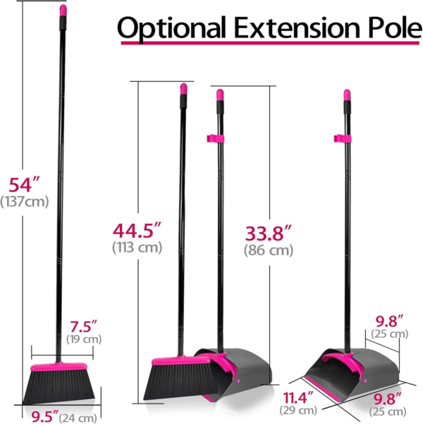 Broom and Dustpan Set, 137 cm Long Handled Sweeping Brush and Upright Standing Dust Pan - Image 8