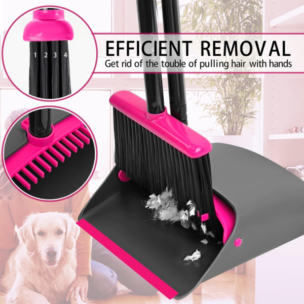 Broom and Dustpan Set, 137 cm Long Handled Sweeping Brush and Upright Standing Dust Pan - Image 7