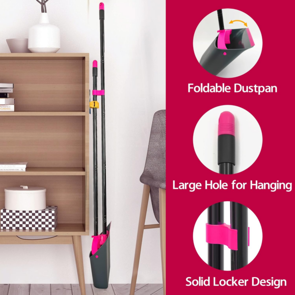 Broom and Dustpan Set, 137 cm Long Handled Sweeping Brush and Upright Standing Dust Pan - Image 4