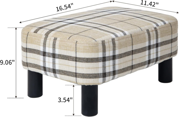 Small Footstool, Linen Fabric Pouf, with Padded Seat Pine Wood Legs Rectangular Stool - Image 5