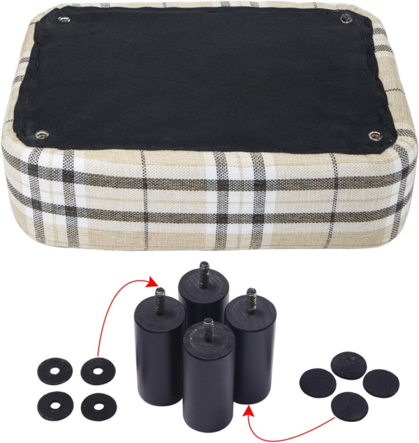 Small Footstool, Linen Fabric Pouf, with Padded Seat Pine Wood Legs Rectangular Stool - Image 3