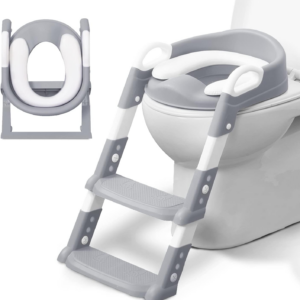 Adjustable Potty Ladder Seat for Toilet Training with Steps,Handle & Soft Cushion Design Non Slip & Space Efficient Toddlers & Children Foldable