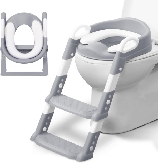 Adjustable Potty Ladder Seat for Toilet Training with Steps,Handle & Soft Cushion Design Non Slip & Space Efficient Toddlers & Children Foldable