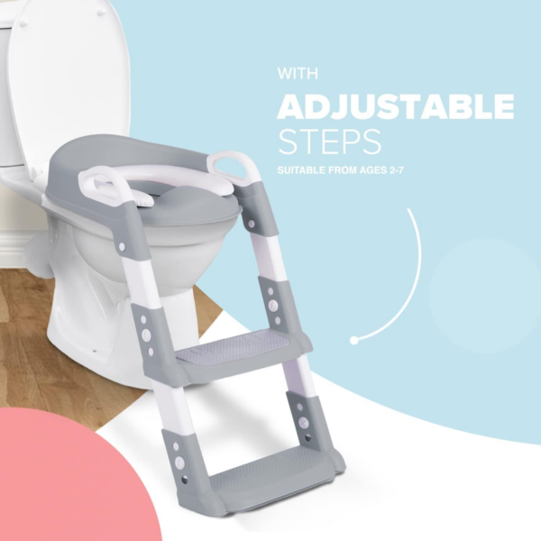 Adjustable Potty Ladder Seat for Toilet Training with Steps,Handle & Soft Cushion Design Non Slip & Space Efficient Toddlers & Children Foldable - Image 3
